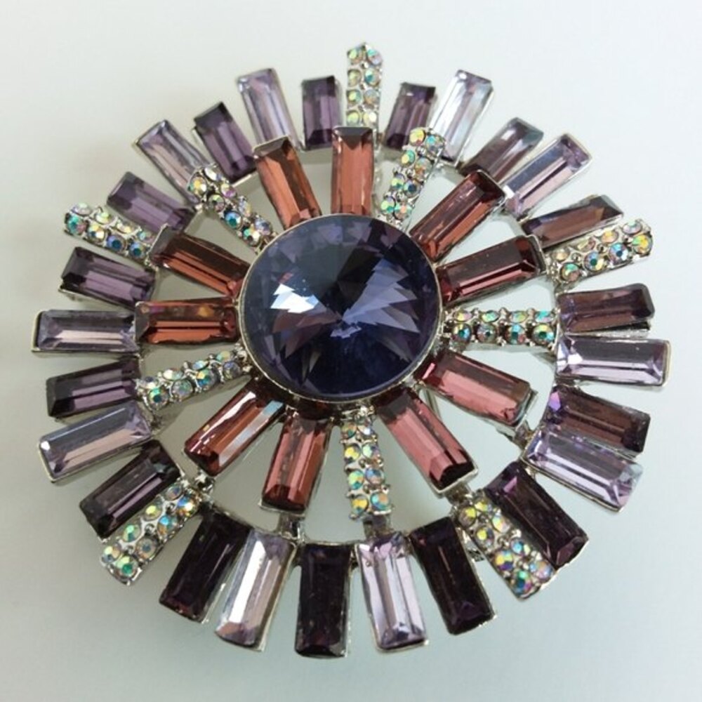 Anne Klein Purple Rhinestone Brooch - Picture 6 of 8